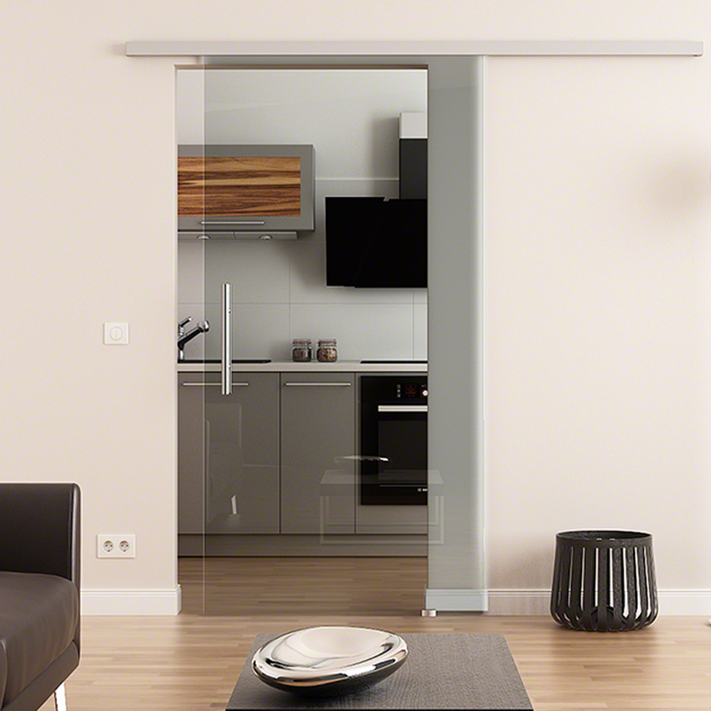 Glasschiebetür aus Klarglas am DORMA-Glas MUTO M 60, einflügelig mit Stangengriff