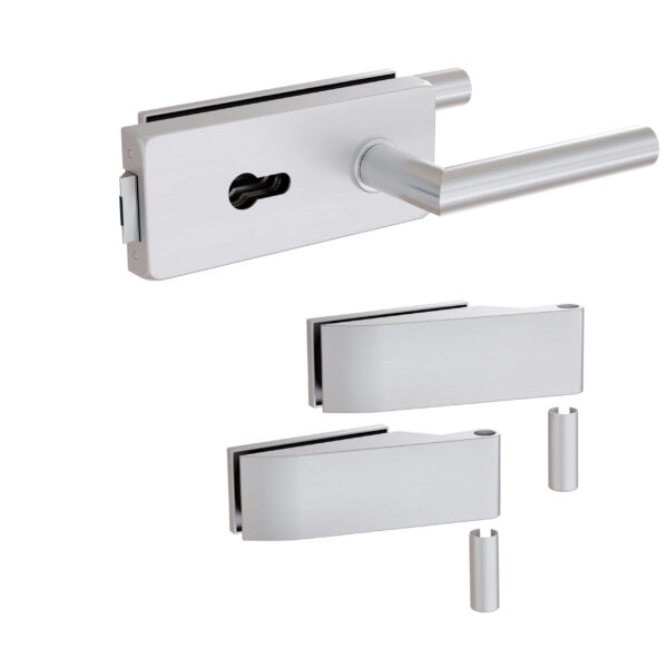 Levidor Glastür Beschlagset Studio/Studio eckig Profilzylinder vorbereitet, Aluminium