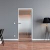 Ganzglastür Lübeck mit satinierten Streifenbändern, Bohrbild Office/Studio