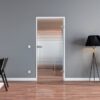 Ganzglastür Lübeck aus Klarglas mit Streifenbändern, Bohrbild Studio/Studio
