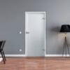 Blickdichte satinierte Ganzglastür mit Bohrbild Studio/Studio